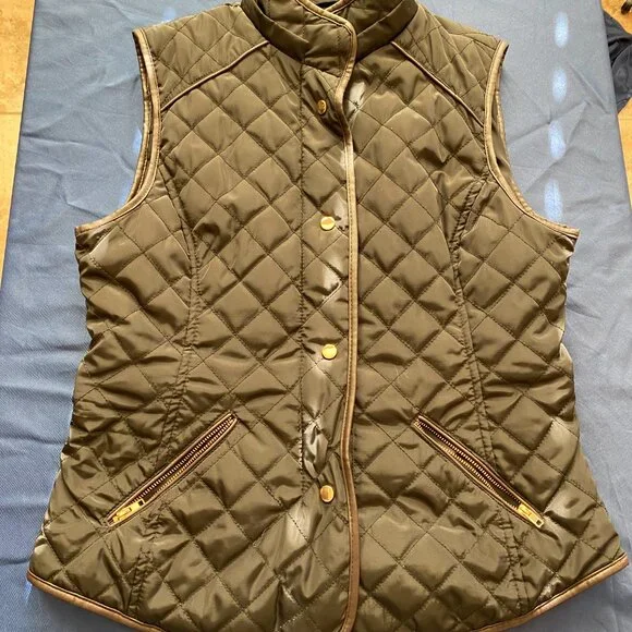 Ci Sono Vest Sherpa Lined Tan Quilted Full Zip Vest Women Size MED With Pockets - Picture 5 of 6